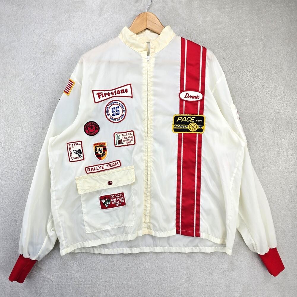 Vintage 60s Firestone Racing Jacket XL Stripe Patchwork Porsche Iscara Pan Am
